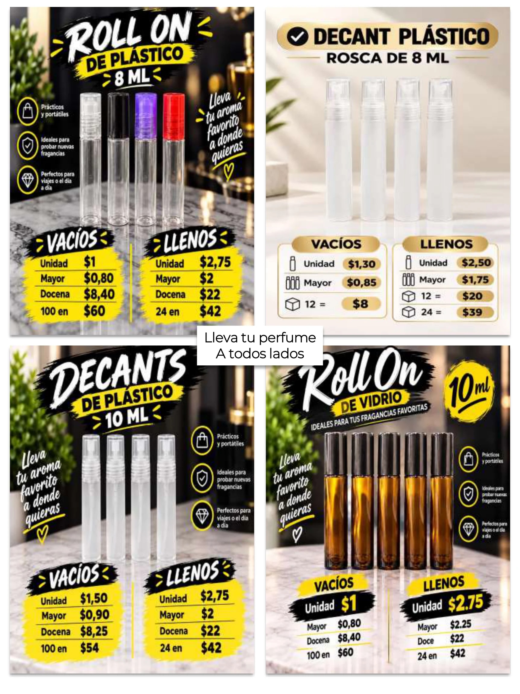 Roll-on y decants de plástico